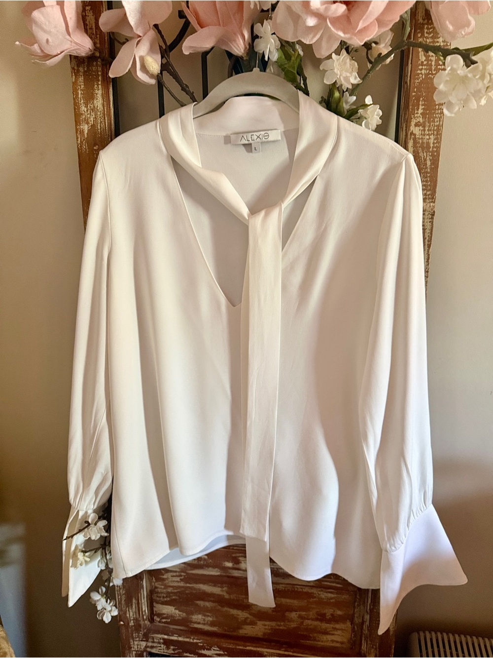 Alexis Cream Tie-Front V-Neck Blouse